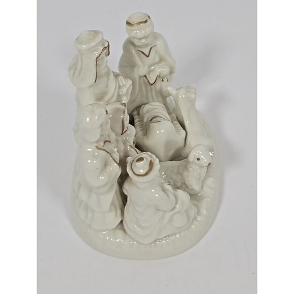 Ceramic Nativity Set Religious Christmas Off White With Gold Painted Trim - Picture 5 of 10